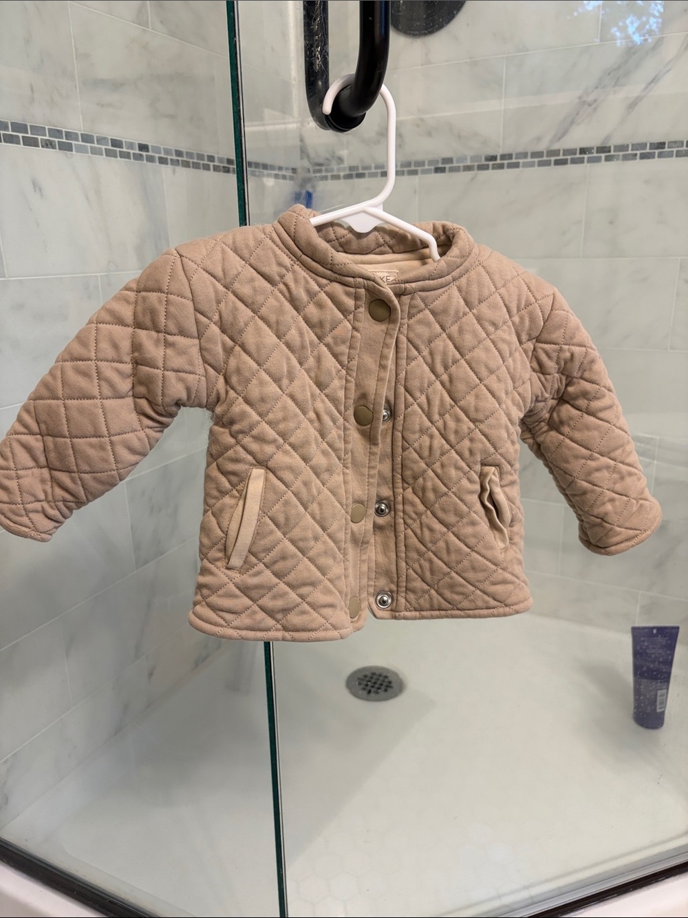 Makemake Organics Quilted Tan Baby Jacket - Neutral Knit Button Front